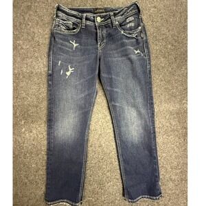 Silver Jeans Co Suki Capri Distressed Blue Denim Jeans W29 L22.5